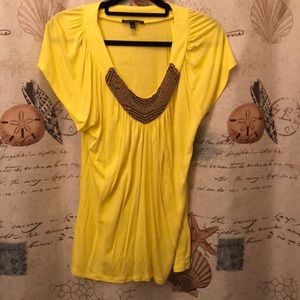 Canary yellow V-neck beaded dress shirt